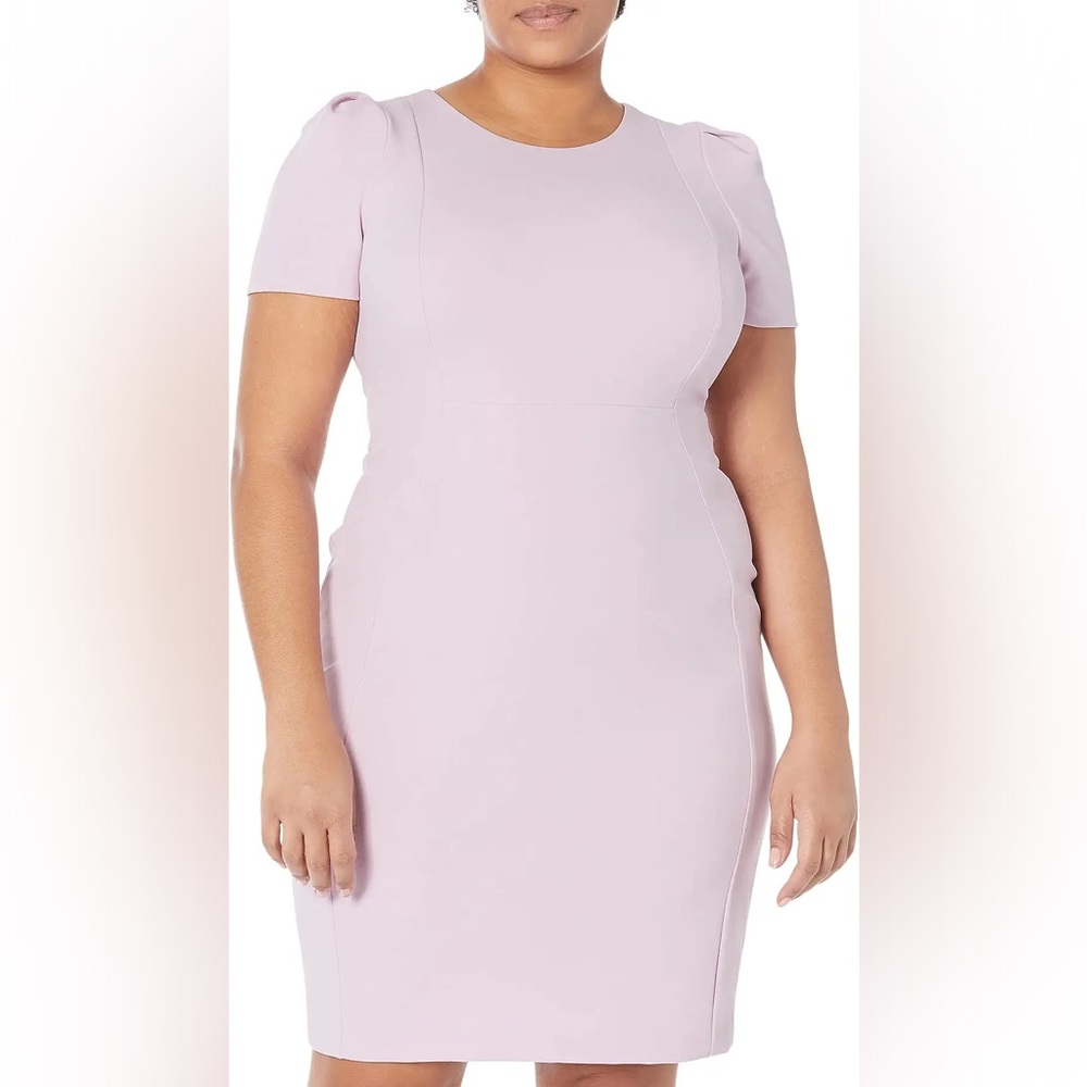CALVIN KLEIN Lavender Scuba Crepe Sheath Dress with Bell Sleeve. Size 2. - Picture 7 of 8
